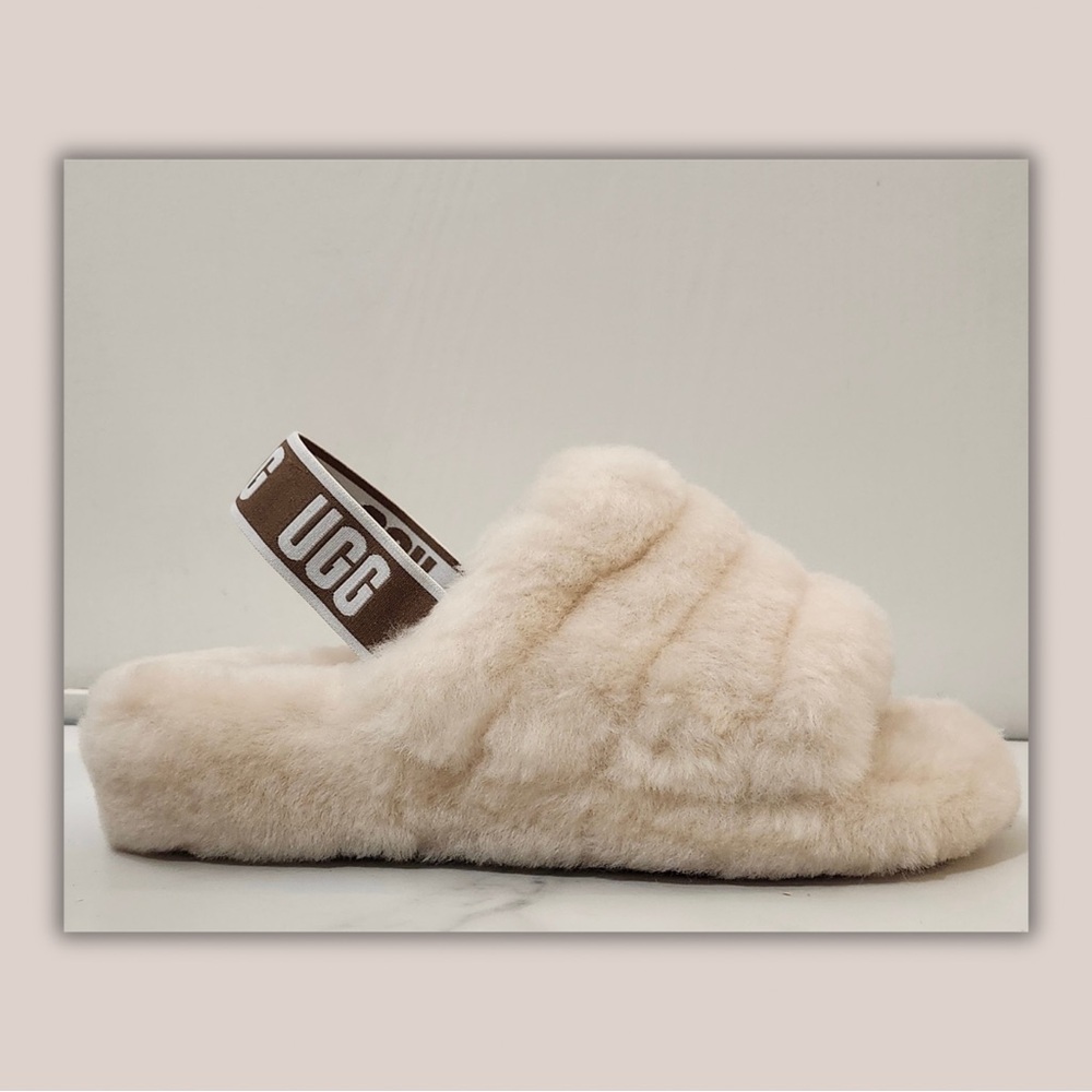 UGG Fluff Slide with Branded Elastic Heel Strap - Cream